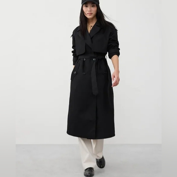 NWT Banana Republic Timeless Trench Coat Size Medium In Black - Picture 1 of 7
